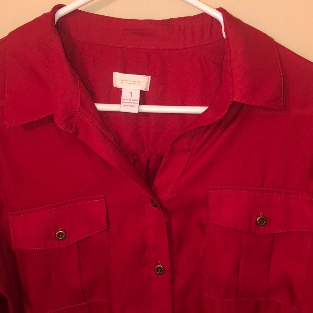 Deep red button down blouse - Picture 2 of 4